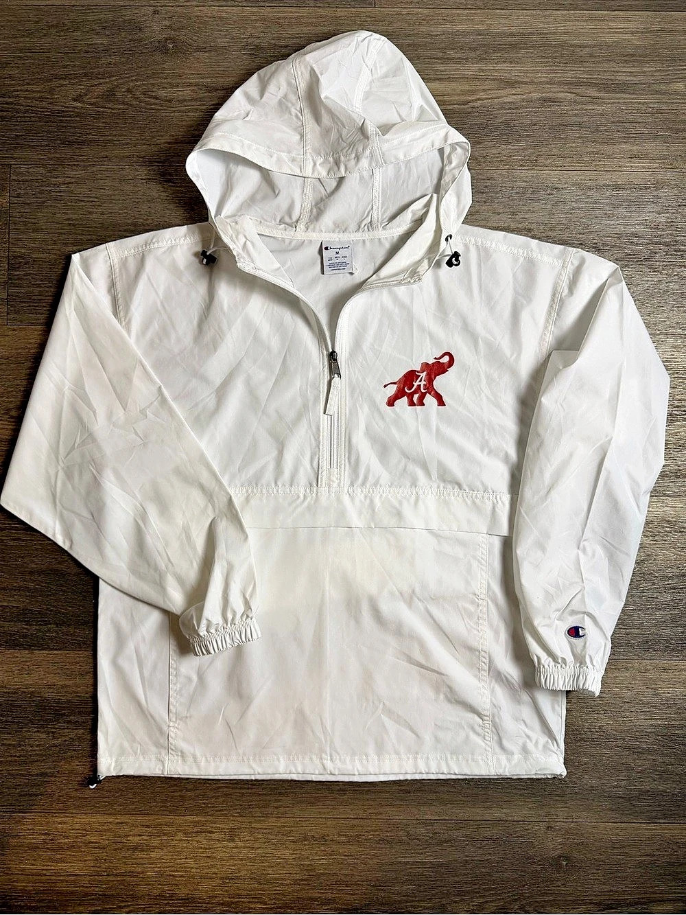 Champion Alabama Crimson Tide 1/4 zip Hooded Jacket Men's White Windbreaker
